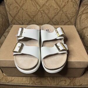 Mephisto Women's Hester White Vernis 130 Two‎ Buckle Straps Flat Sandals Size 9
